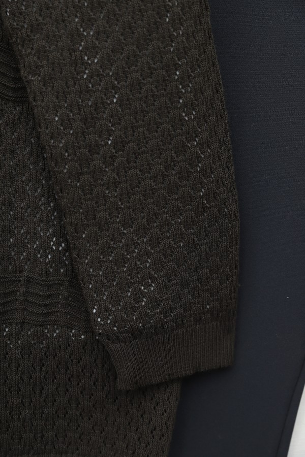 Openwork Wave Pattern Knitted Cardigan -Brown