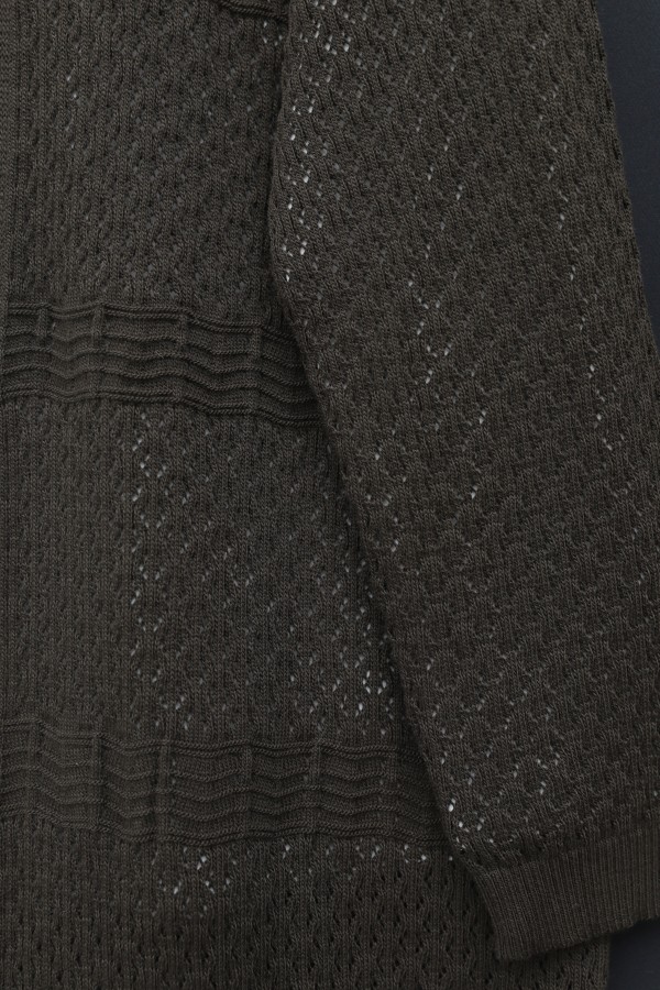 Openwork Wave Pattern Knitted Cardigan -Brown