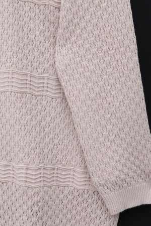 Ajurlu Dalga Desenli Triko Hırka -Pudra