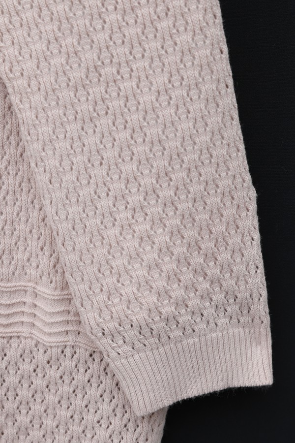 Openwork Wave Pattern Knitted Cardigan -Powder