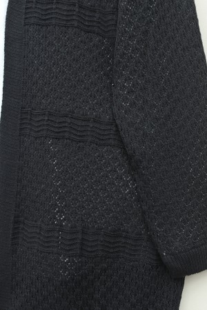 Ajurlu Dalga Desenli Triko Hırka -Siyah