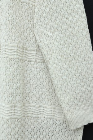 Ajurlu Dalga Desenli Triko Hırka -Taş