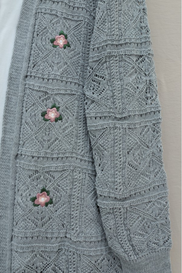 Openwork Embroidered Cardigan    -Grey
