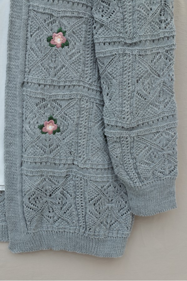 Openwork Embroidered Cardigan    -Grey