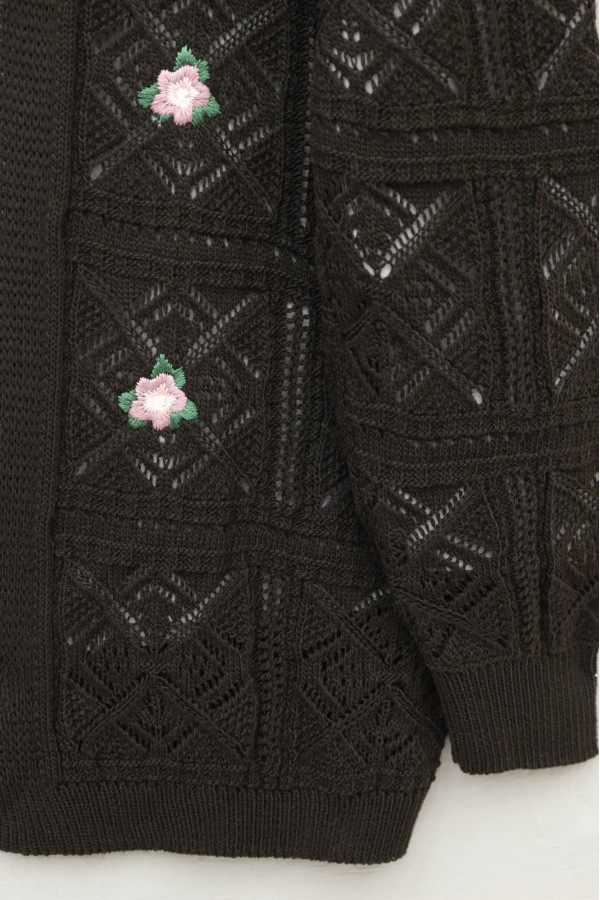 Openwork Embroidered Cardigan    -Brown