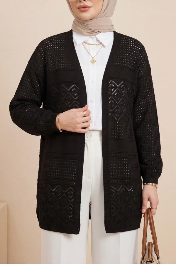 Openwork Seasonal Knitwear Cardigan     -Dark Coffee