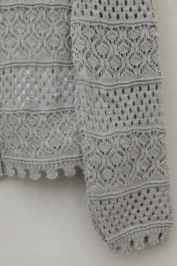 Knitted Cardigan with Floral Embroidery, Pom-Pom and Button Closure - Soil