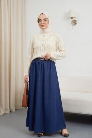 Yaprak Desenli Ajurlu Triko Hırka -Krem