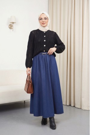 Yaprak Desenli Ajurlu Triko Hırka -Siyah