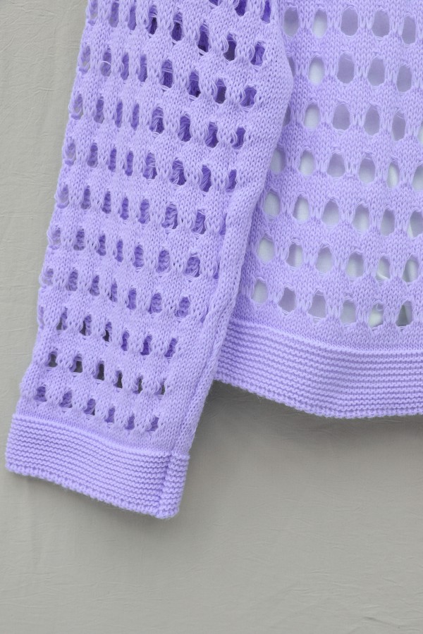 Boat Neck Openwork Knit Sweater  -Lilac