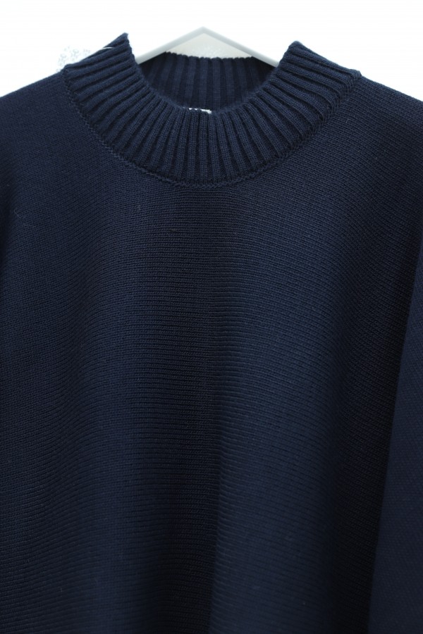 Half-Neck Batwing Sleeve Knitted Sweater for Skirt -Navy blue