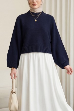 Yarım Boğazlı Yarasa Kol Etek Üstü Triko Kazak -Laci