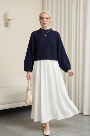 Yarım Boğazlı Yarasa Kol Etek Üstü Triko Kazak -Laci