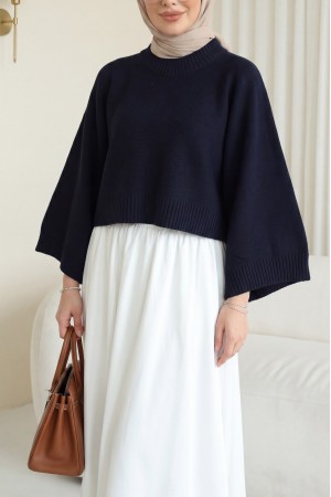 Yarım Boğazlı Yarasa Kol Etek Üstü Triko Kazak -Laci