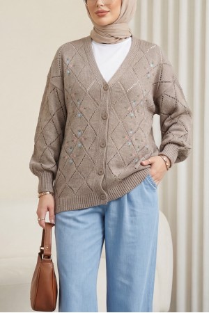 Openwork Floral Embroidered Buttoned Knitwear Cardigan       - Soil
