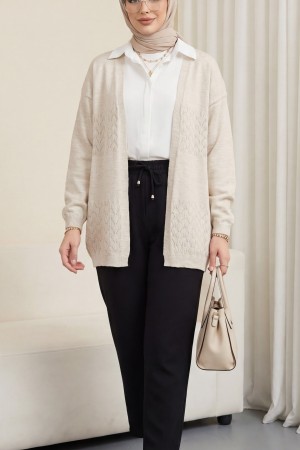 Araboy Ajurlu Triko Hırka -Taş