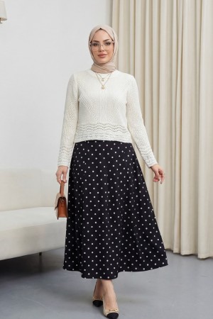 Ajurlu Desenli İnce Örgü Triko -Ekru