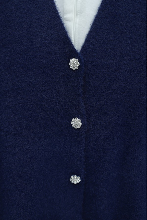 Buttoned Front Bearded Casual Knit Cardigan    -Navy blue