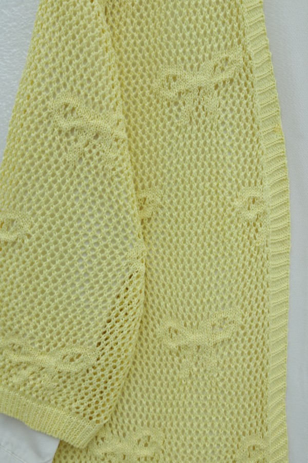 Bow Patterned Openwork Knit Cardigan -Yellow