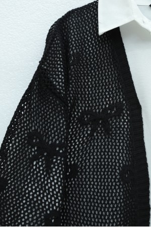 Fiyonk Desenli Ajurlu Triko Hırka -Siyah