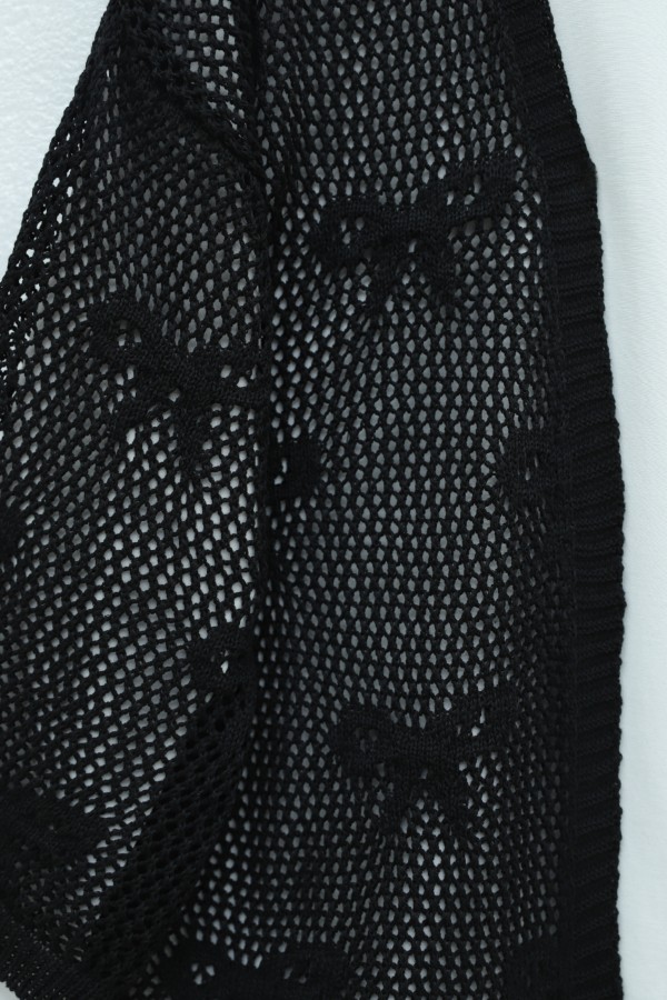 Bow Patterned Openwork Knit Cardigan -Black