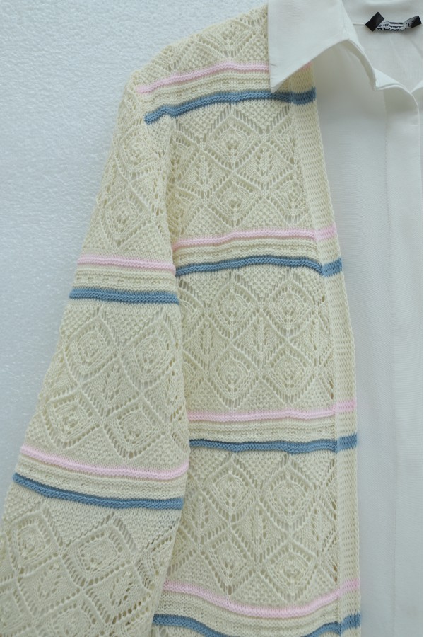 Colorful Striped Openwork Patterned Knitted Cardigan - Beige