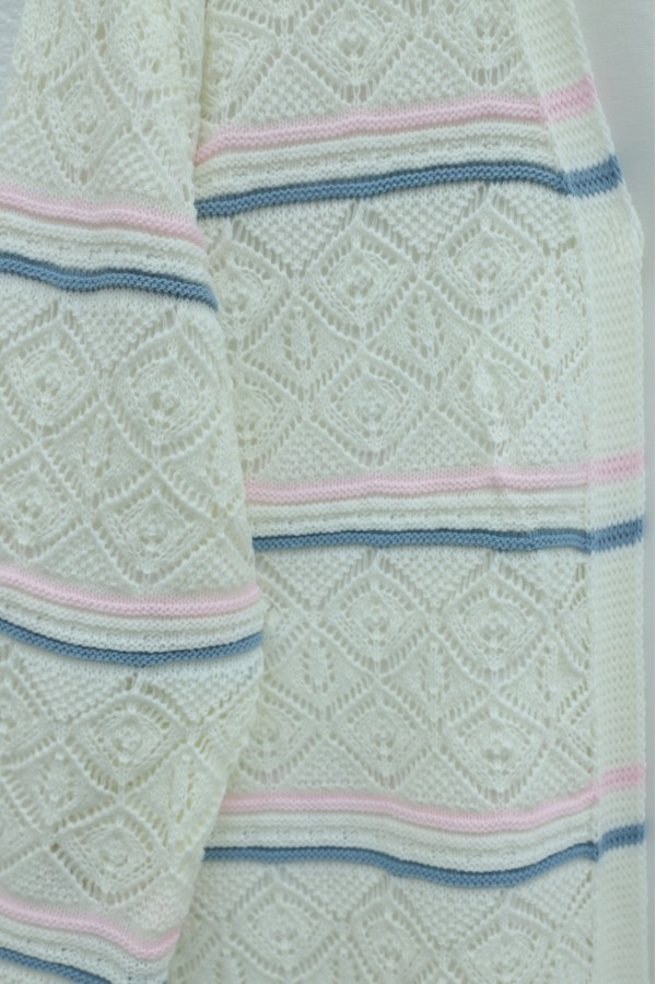 Colorful Striped Openwork Patterned Knitted Cardigan -White