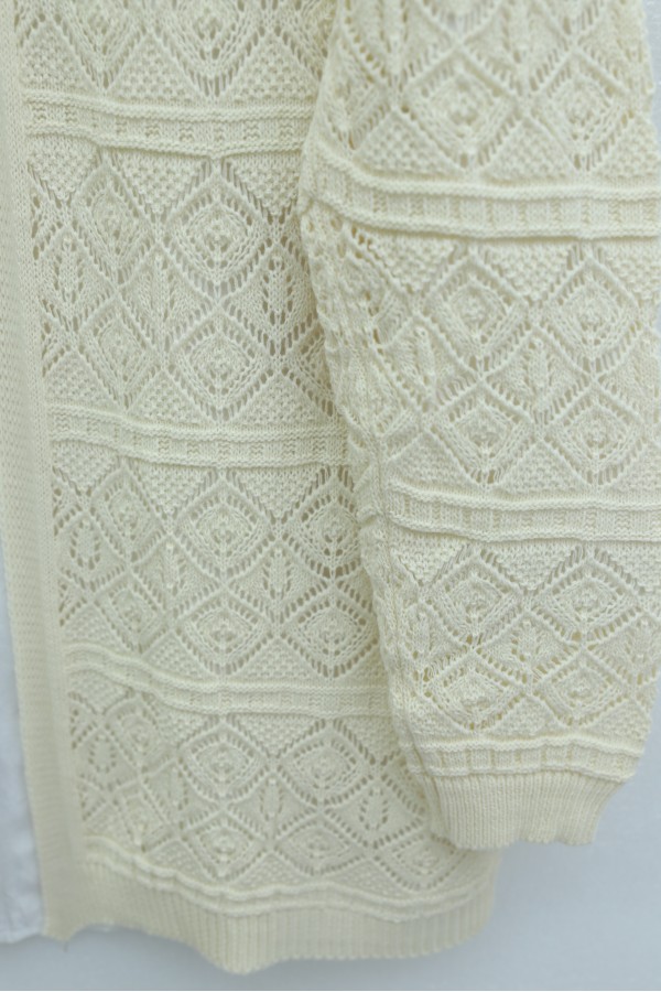 Square Patterned Openwork Loose Knit Cardigan - Beige