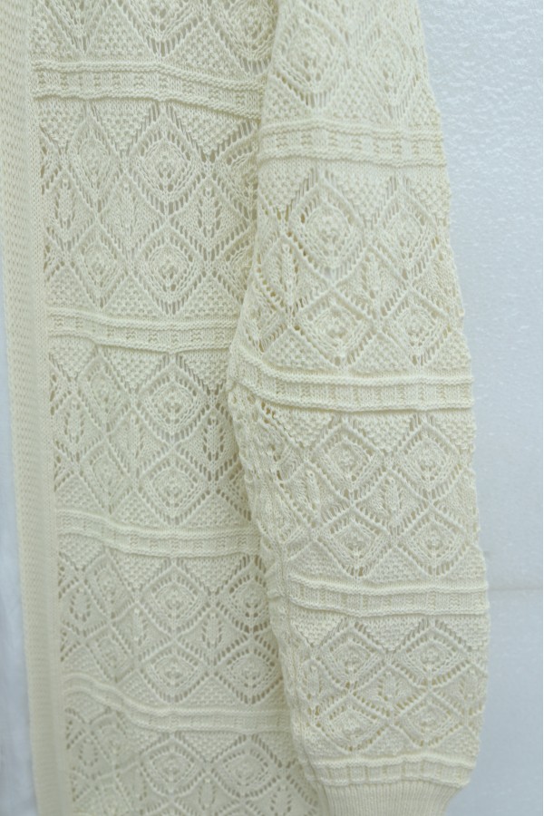 Square Patterned Openwork Loose Knit Cardigan - Beige