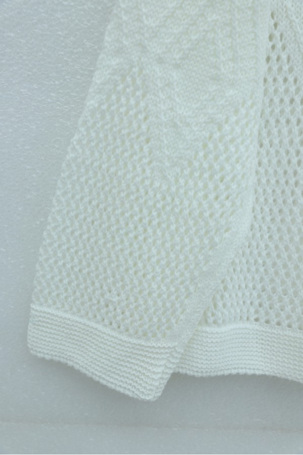 Knitted Sweater with Openwork Pattern on Front and Sleeves -White