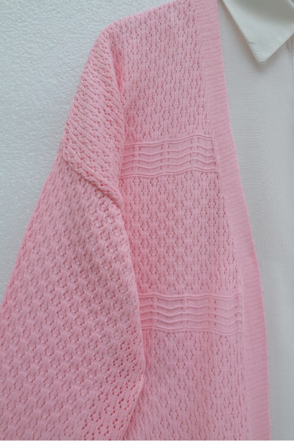 Openwork Wave Pattern Knitted Cardigan  -Pink
