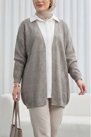 Ajurlu Dalga Desenli Triko Hırka   -Açık Kahve