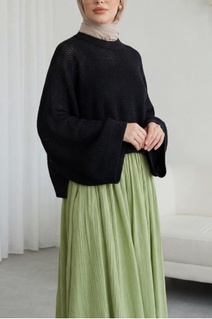 Yarasa Kol Ajurlu Triko Kazak -Siyah