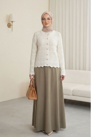 Buttoned Openwork Cotton Knit Cardigan -Ecru