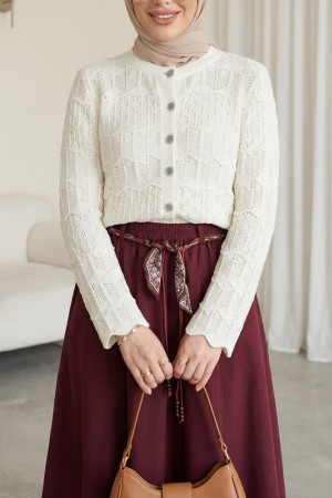 Buttoned Openwork Cotton Knit Cardigan -Ecru