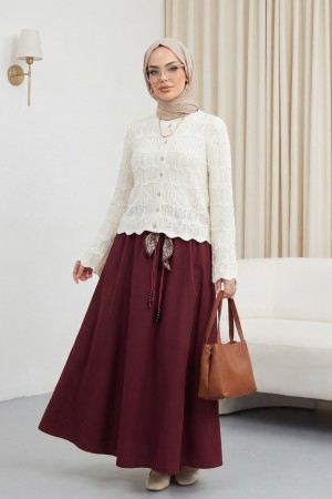 Buttoned Openwork Cotton Knit Cardigan -Ecru