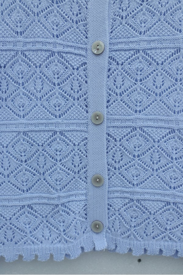 Buttoned Openwork Knit Cardigan -Baby Blue