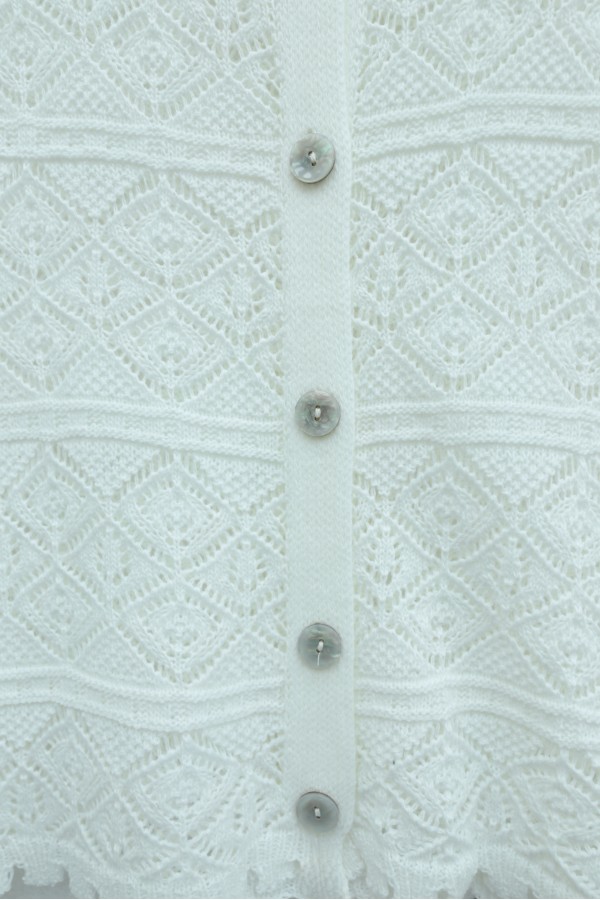 Buttoned Openwork Knit Cardigan -White