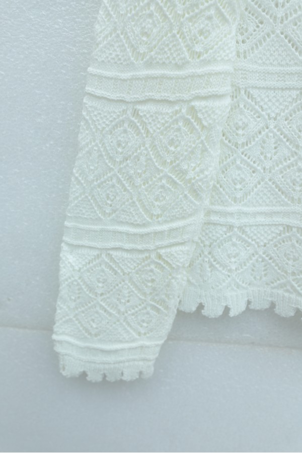 Buttoned Openwork Knit Cardigan -White