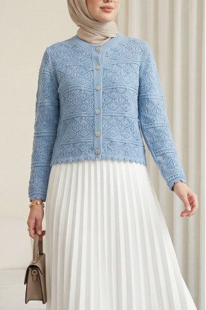 Buttoned Openwork Knit Cardigan -Ice Blue