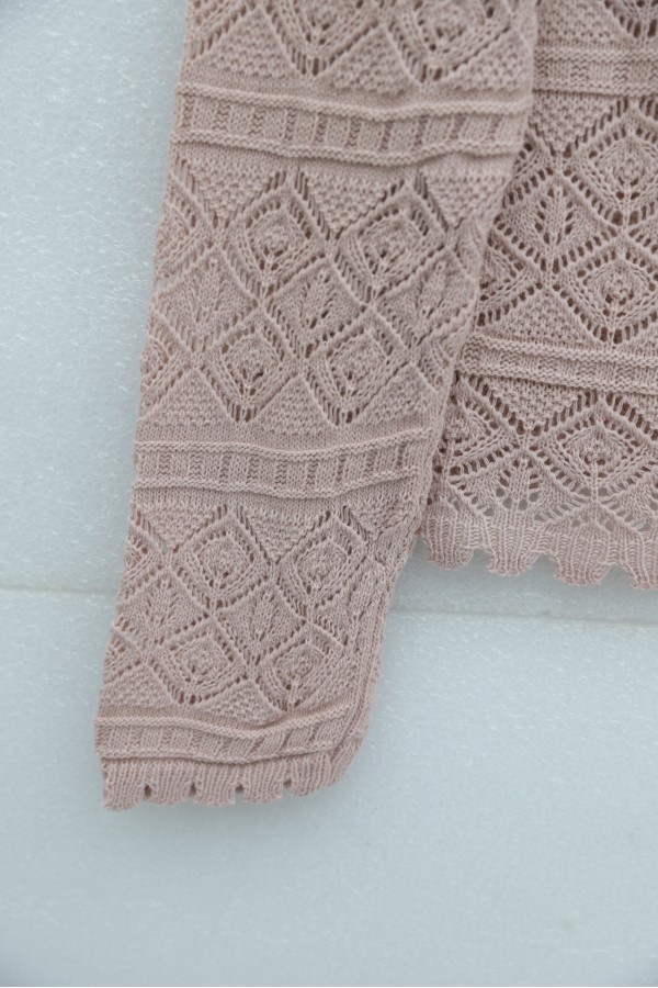 Buttoned Openwork Knit Cardigan -Powder