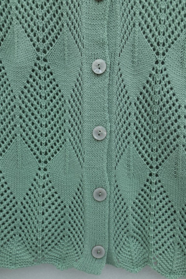 Leaf Patterned Openwork Knit Cardigan  -Mint Color