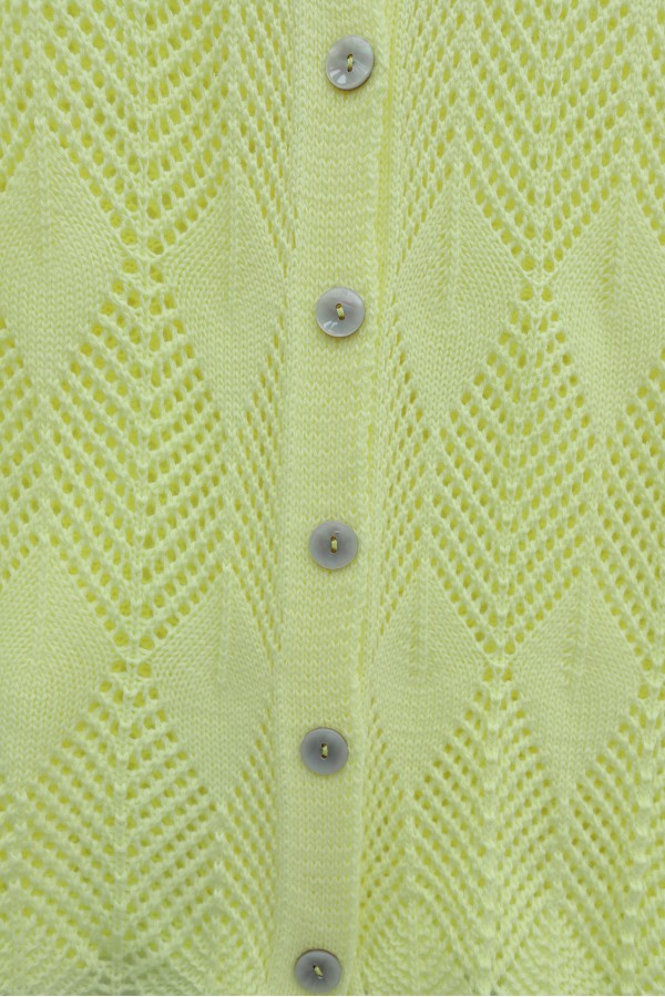 Leaf Patterned Openwork Knit Cardigan  -Yellow