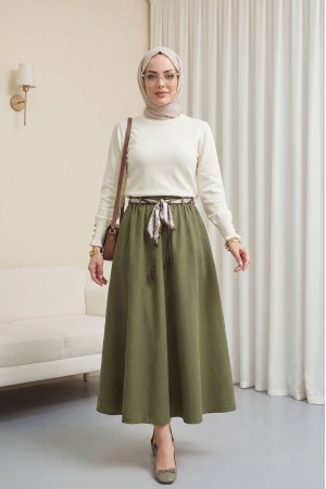 Yuvarlak Yaka Kolu Düğme Detaylı Triko Tunik   -Ekru