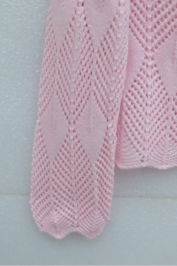 Leaf Patterned Openwork Knit Cardigan   -Pink