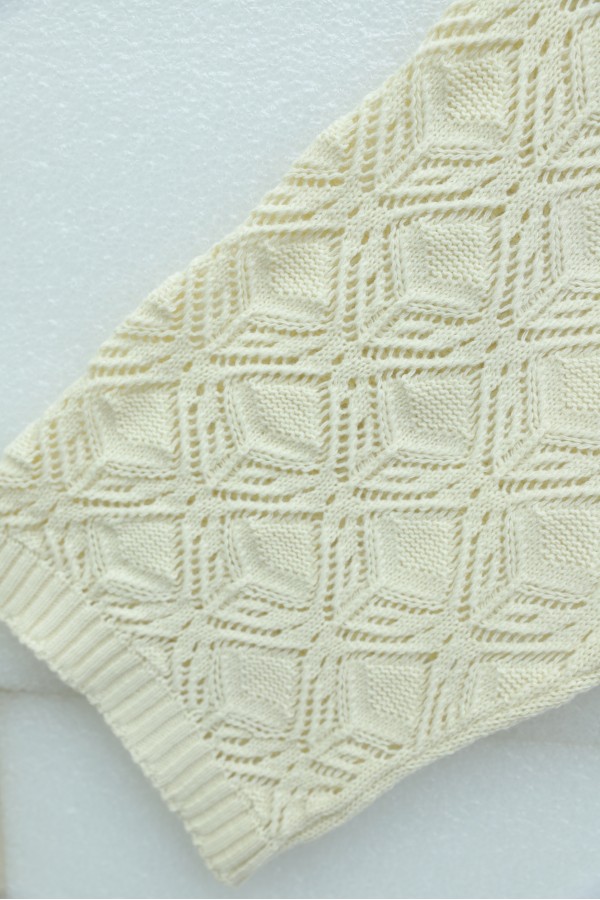 Round Neck Batwing Sleeve Openwork Knit Sweater -Cream color