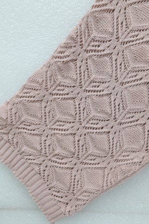 Yuvarlak Yaka Yarasa Kol Ajurlu Triko Kazak -Pudra