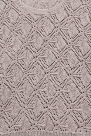 Yuvarlak Yaka Yarasa Kol Ajurlu Triko Kazak -Pudra