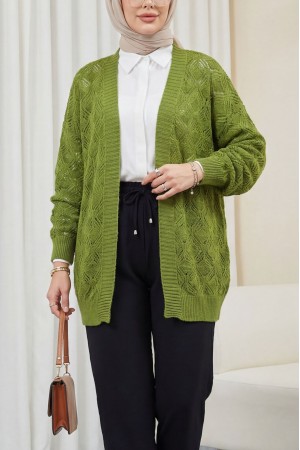 Desenli Araboy Örme Triko Hırka   -Haki