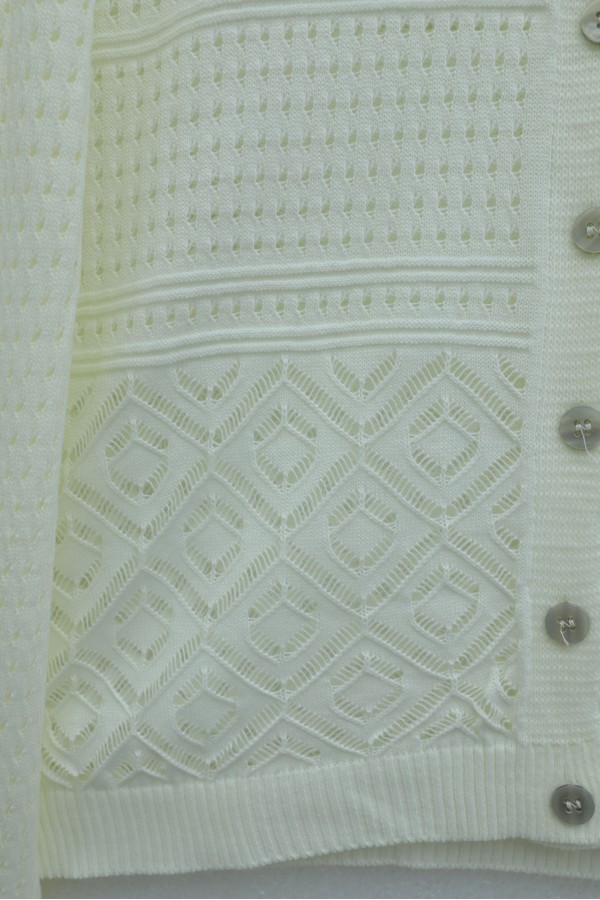 Round Neck Openwork Buttoned Knit Cardigan -White